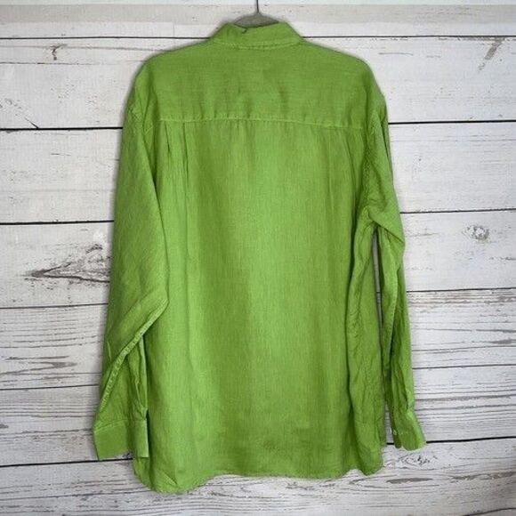 NWOT Options Green 100% Linen Long Sleeve Button Up Shirt Men Size Large 16-16.5 - Picture 7 of 10